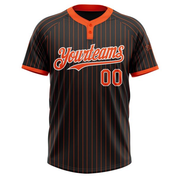 Custom Black Orange Pinstripe White Two-Button Unisex Softball Jersey - Image 2