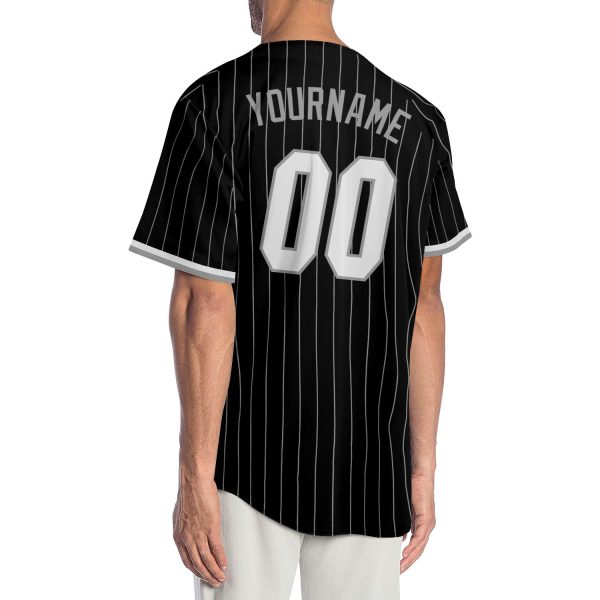 Custom Black Gray Pinstripe White-Gray Authentic Baseball Jersey - Image 2